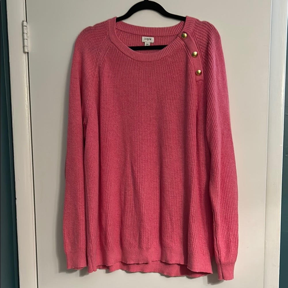 J. Crew Vibrant Pink Sweater with Gold Button Accents